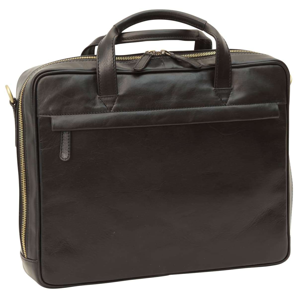 Leather Briefcase with zip closure - Black - Zyrola