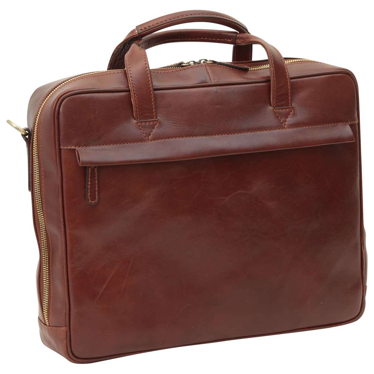 Leather Briefcase with zip closure - Brown - Zyrola
