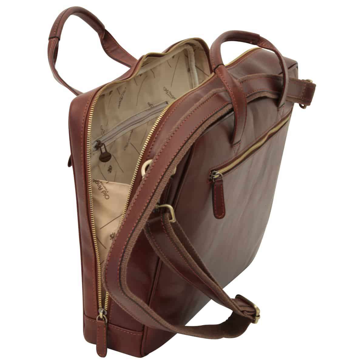 Leather Briefcase with zip closure - Brown - Zyrola