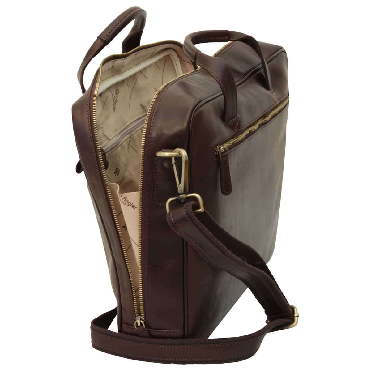 Leather Briefcase with zip closure - Dark Brown - Zyrola