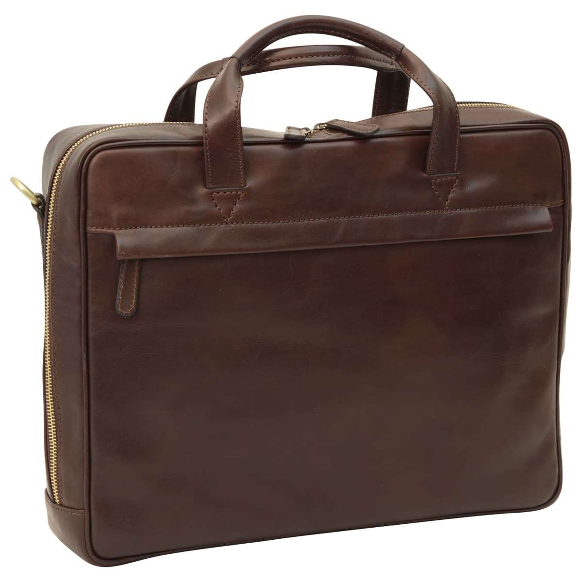 Leather Briefcase with zip closure - Dark Brown - Zyrola