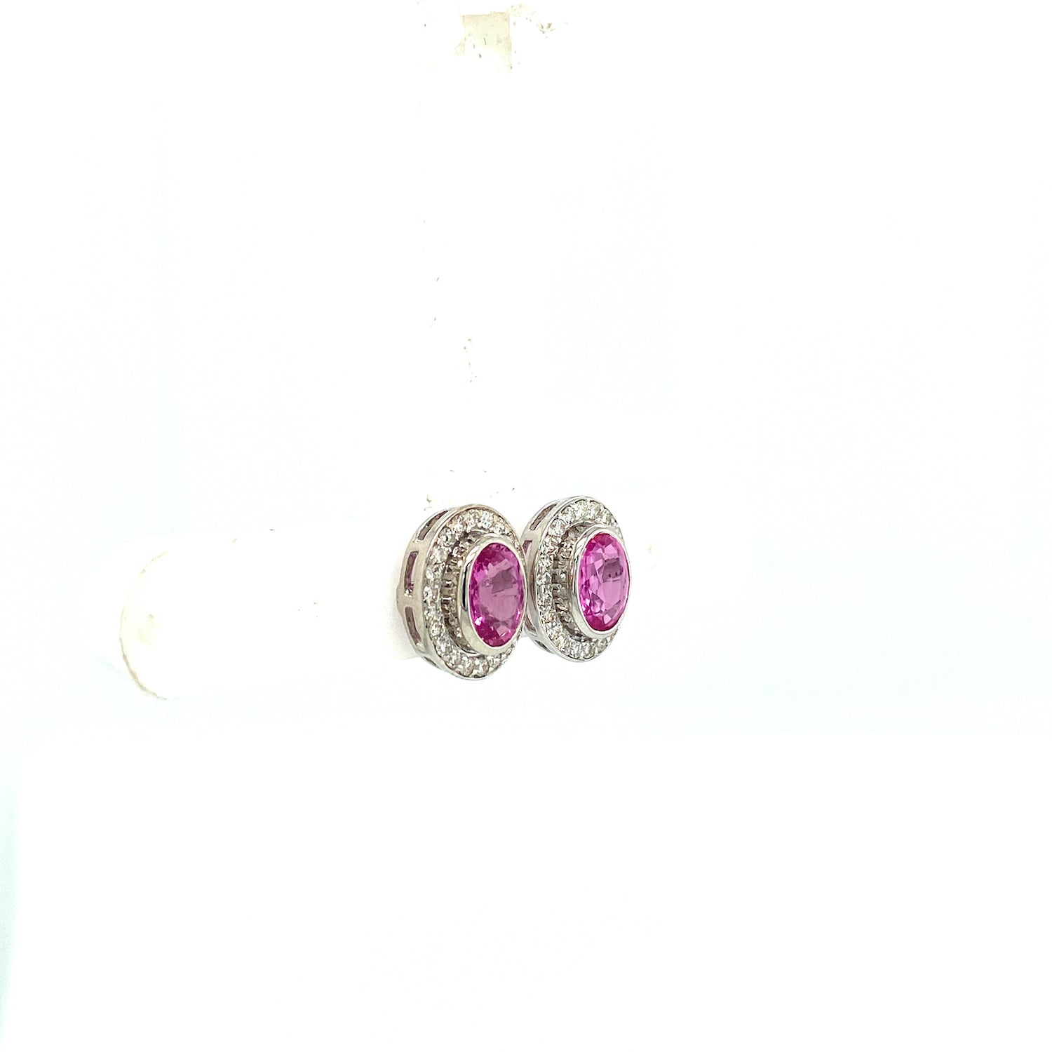 Pink Sapphire and Diamond Earrings in 14K White Gold - KGT 33334 - Zyrola
