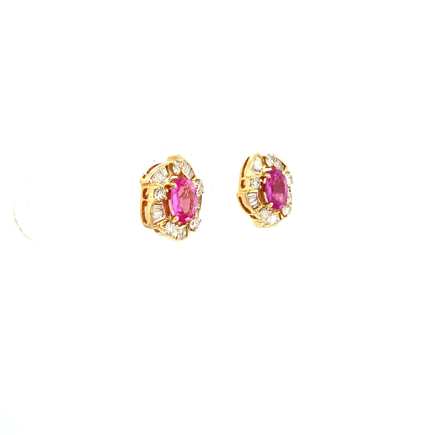 Pink Sapphire and Diamond Earrings in 14K Yellow Gold - KGT 33137 - Zyrola