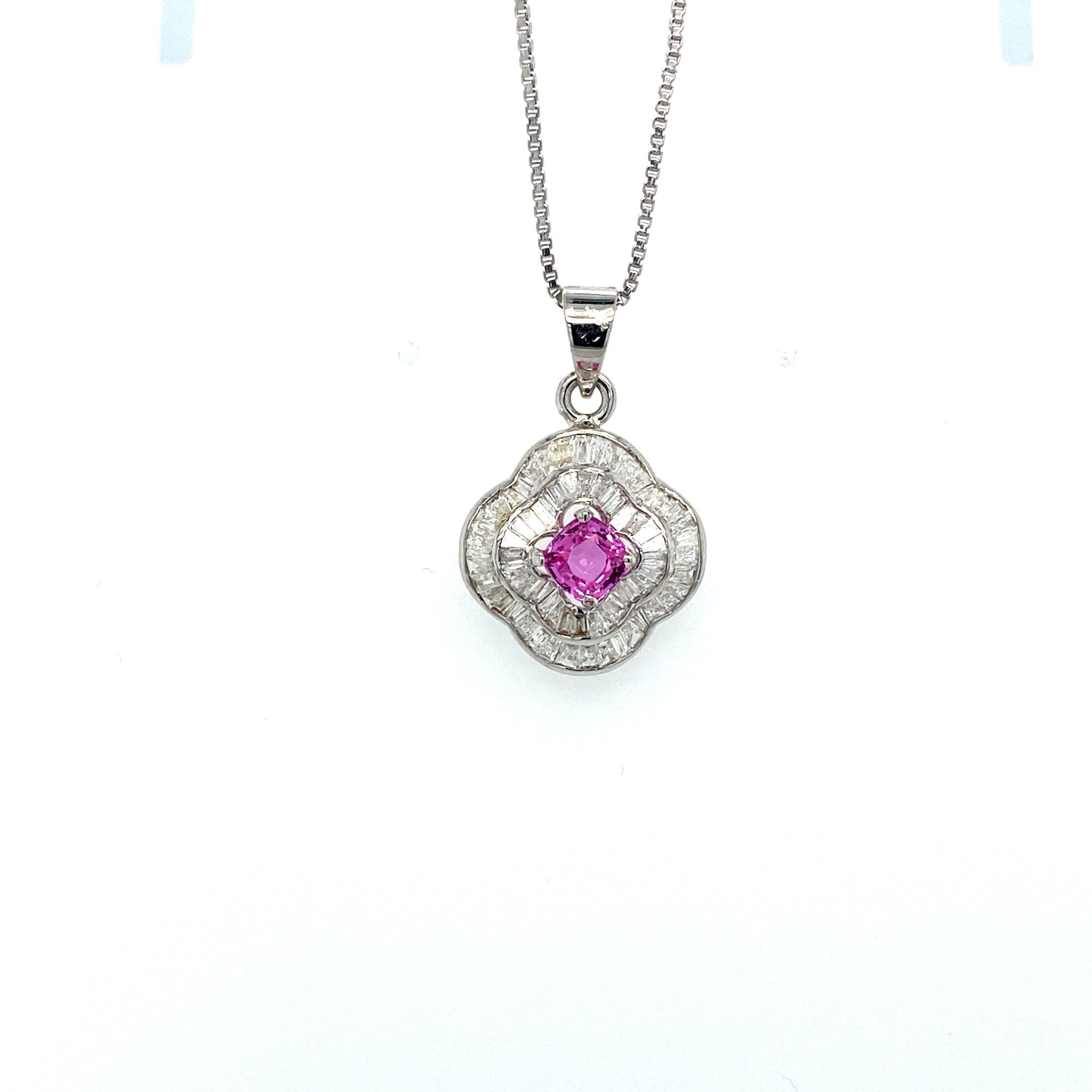 Pink Sapphire and Diamond Pendant in 18K White Gold - KGP 21169 - Zyrola