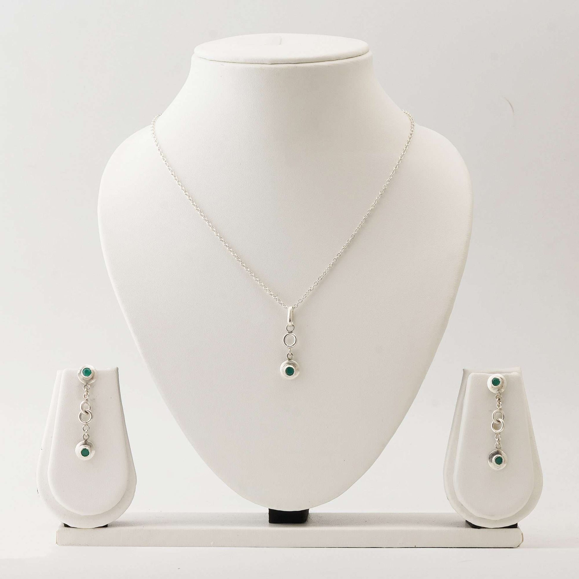 Round Emerald Set with 0.28 - 0.60 CT Pendant and 1 - 1.25 CT Earrings in Italian Silver - Zyrola