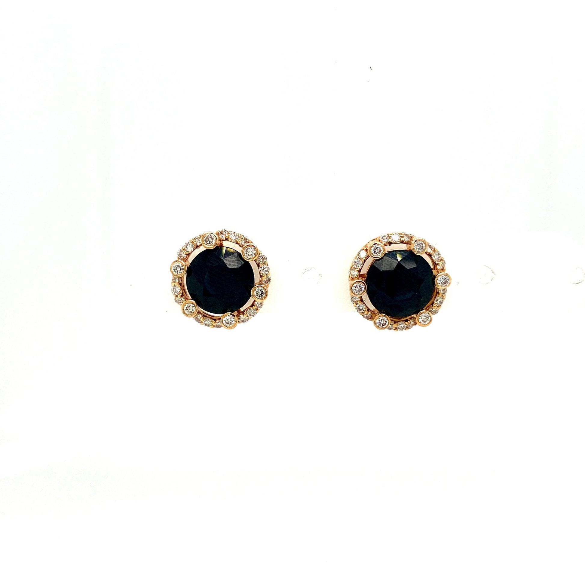 Boucles d’oreilles en saphirs ronds et halo de diamants sur or jaune 14 carats – KGT 32473 - Zyrola