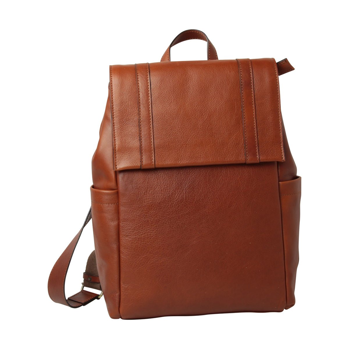 Soft Calfskin Leather Laptop Backpack with backside troller strap - TEAK - Zyrola