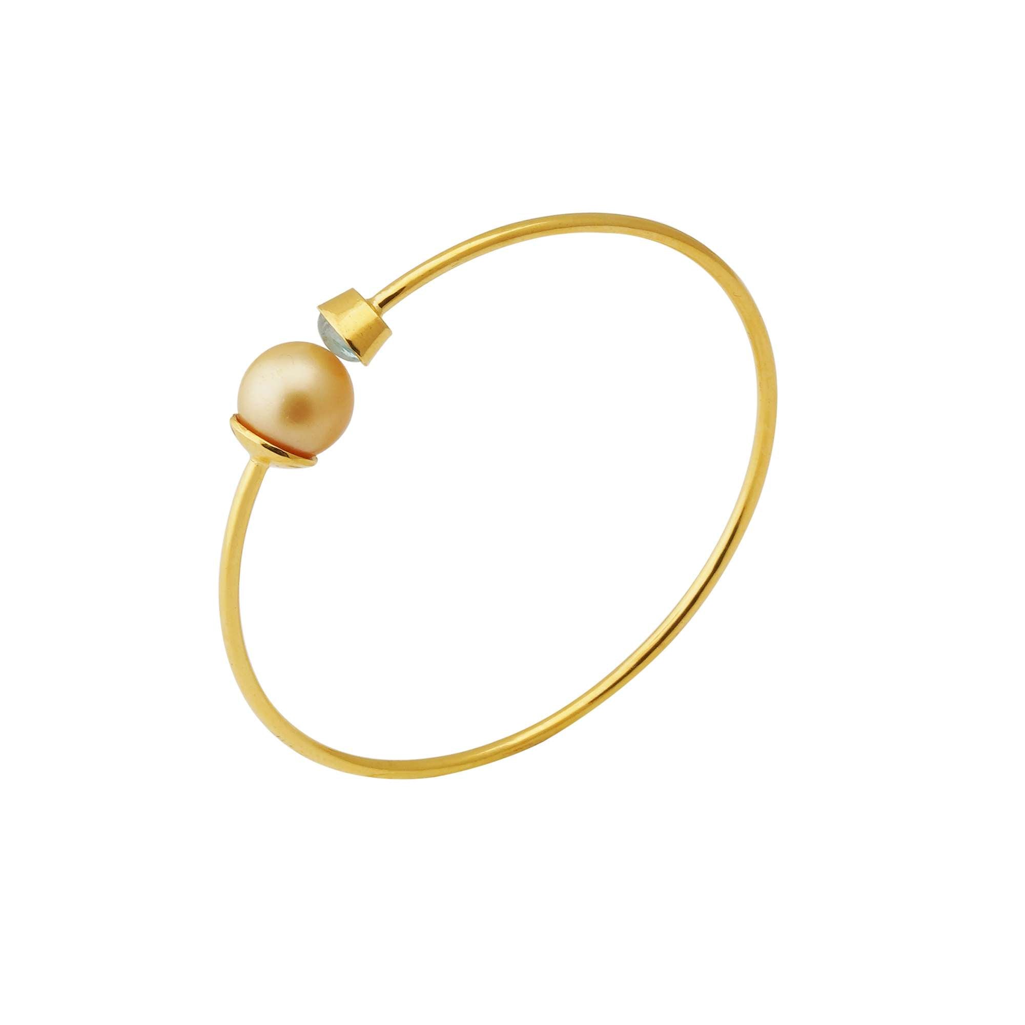 South Sea Golden Pearl 10.5 - 11.5 mm Adjustable Bracelet with Aquamarine Stones - Zyrola