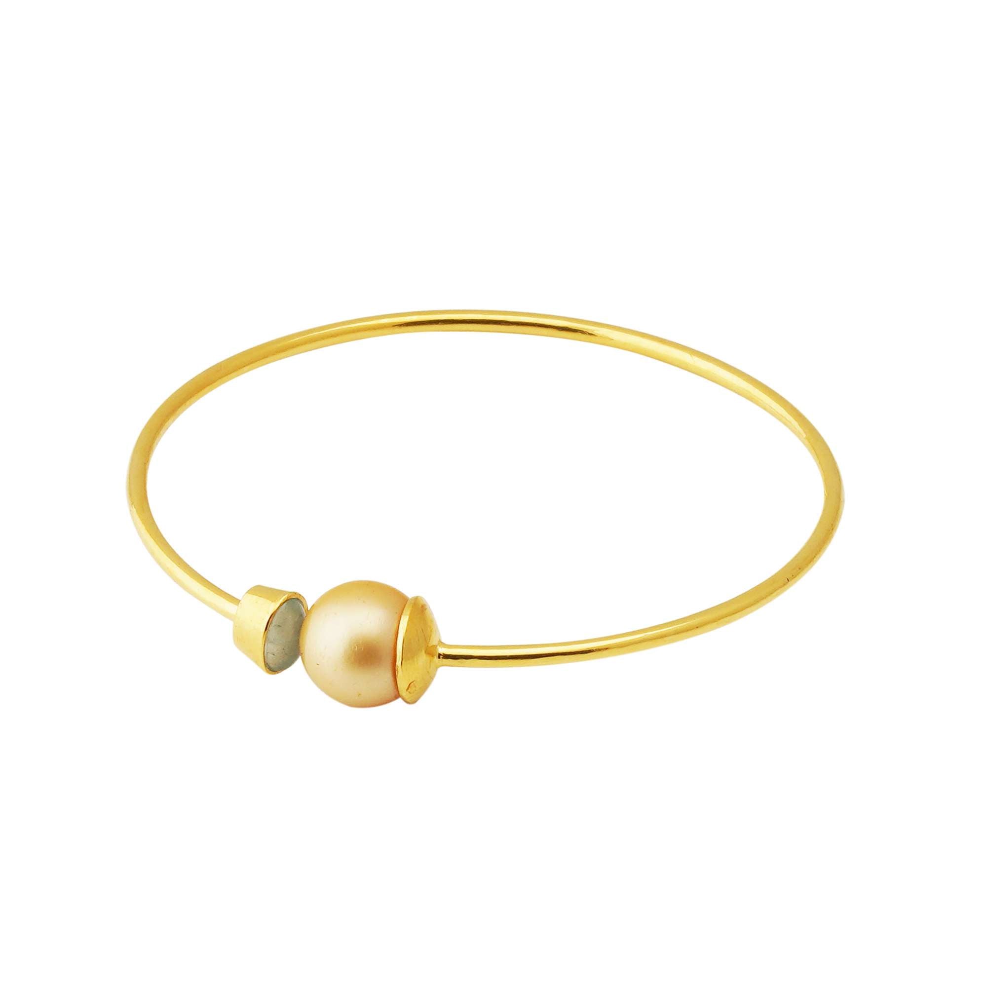 South Sea Golden Pearl 10.5 - 11.5 mm Adjustable Bracelet with Aquamarine Stones - Zyrola