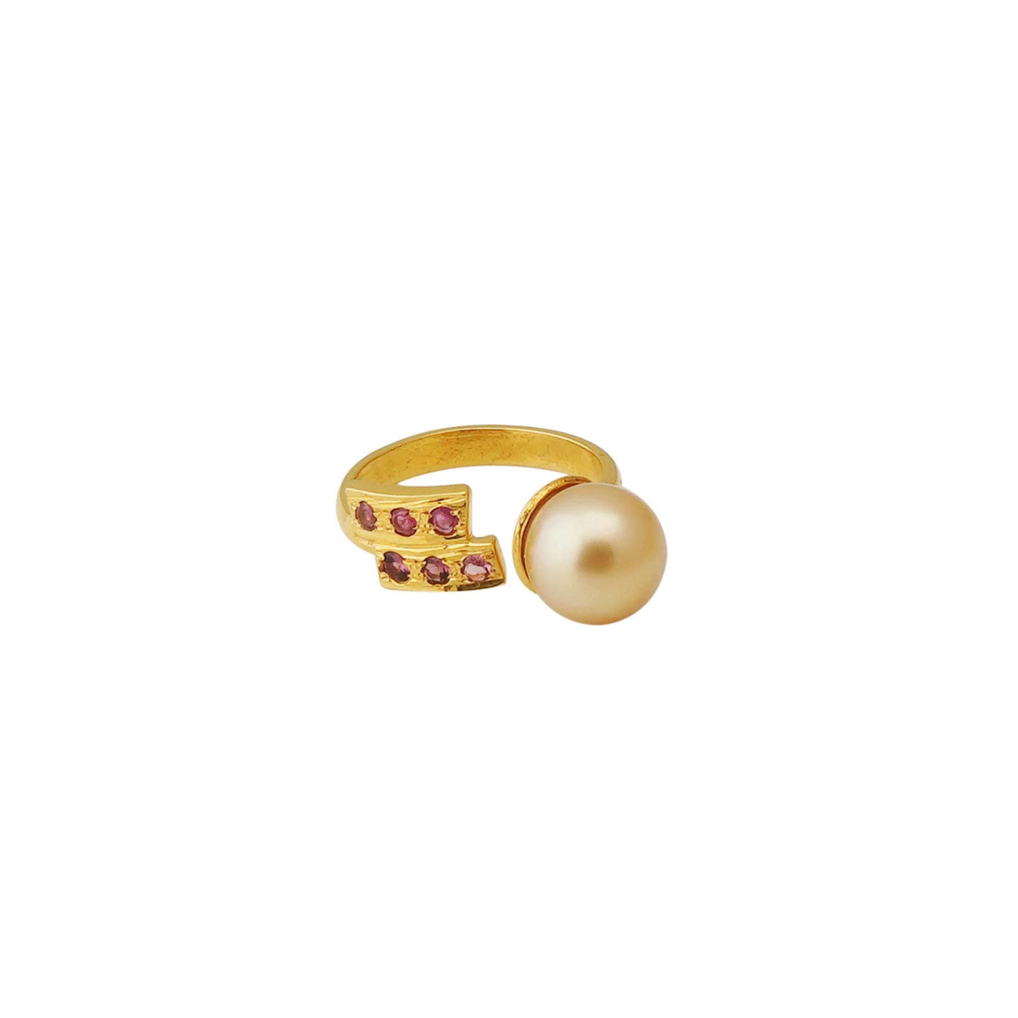 South Sea Golden Pearl 10.5 - 11.5 mm AdjustableSize 7 Ring with Pink Tourmaline Stone 2 - Zyrola