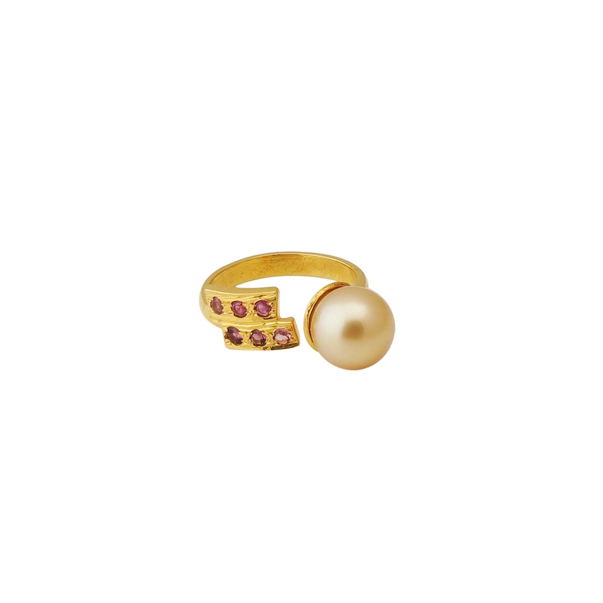 South Sea Golden Pearl 10.5 - 11.5 mm AdjustableSize 7 Ring with Pink Tourmaline Stone 2 - Zyrola