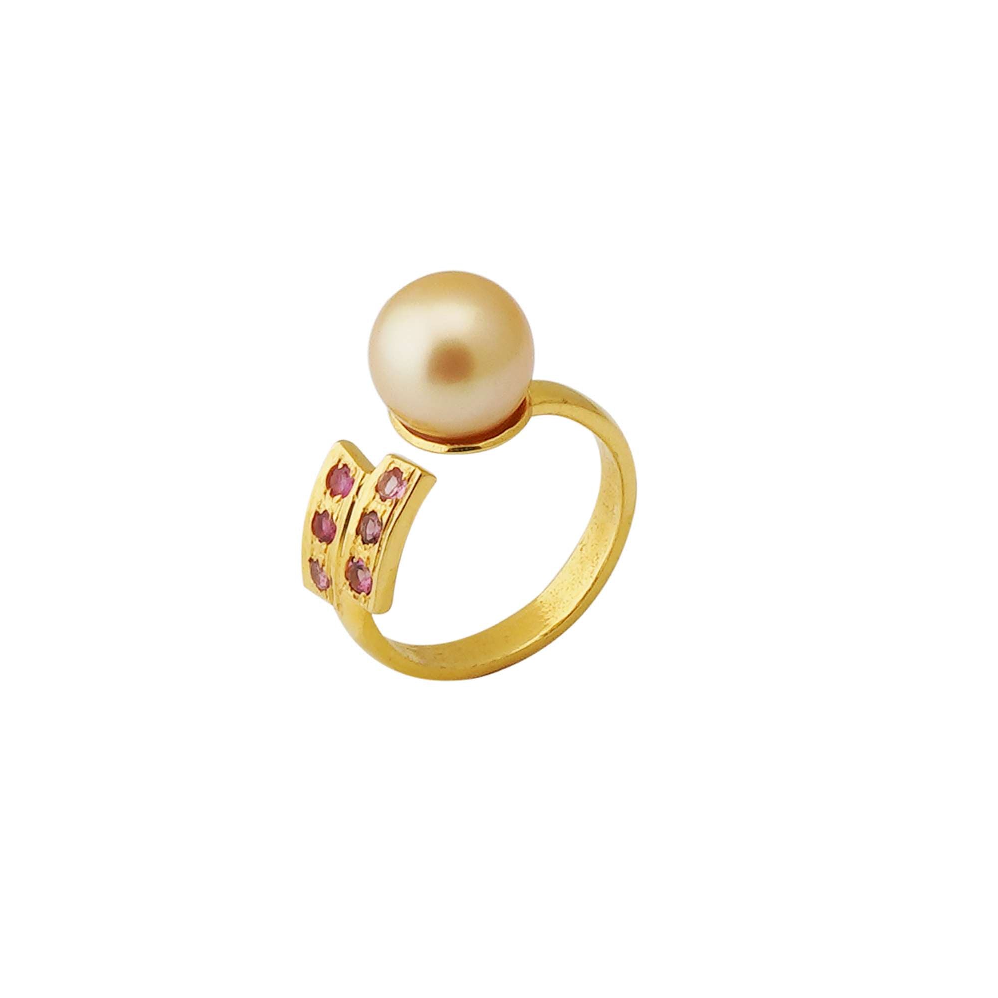 South Sea Golden Pearl 10.5 - 11.5 mm AdjustableSize 7 Ring with Pink Tourmaline Stone 2 - Zyrola